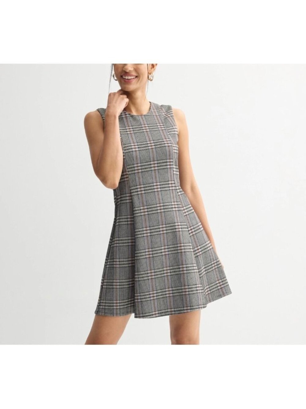Nine West Sleeveless Tang Blue Glen Plaid Fit & Flare Mini Dress  Women's Size S